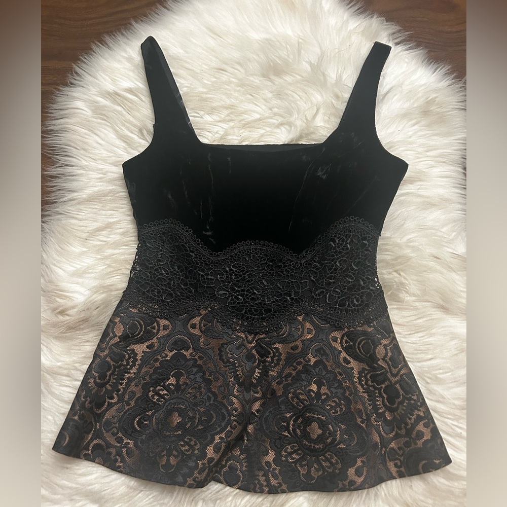 BEBE Vintage 90’s Y2K Velvet Lace Brocade Peplum Going Out Top - Picture 2 of 15